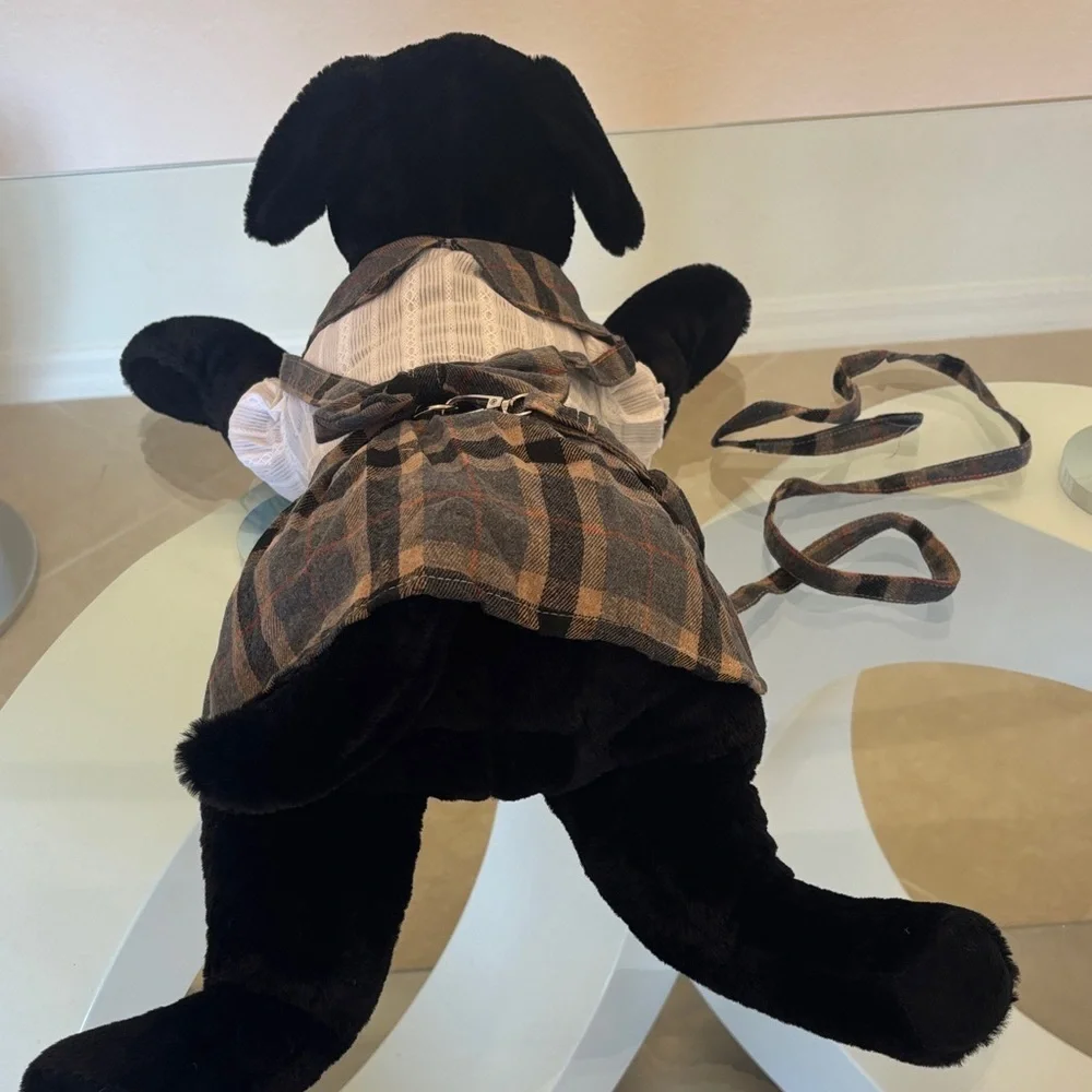 Plaid Dog Dress with Leash - Black Brown & Cream aAnd Harness 🩷 Brand New